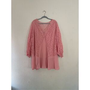 Romans romantic lace pink‎ blouse long sleeve size 26/28
